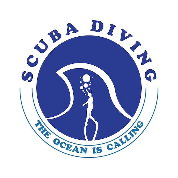 Logotipo de deporte de buceo bajo el diseño de logotipo de silueta de ilustrador de vector de agua