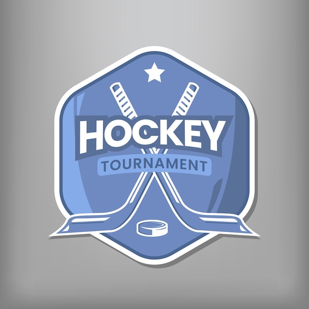 Logotipo de deportes de hockey con escudo de polígono sobre fondo gris