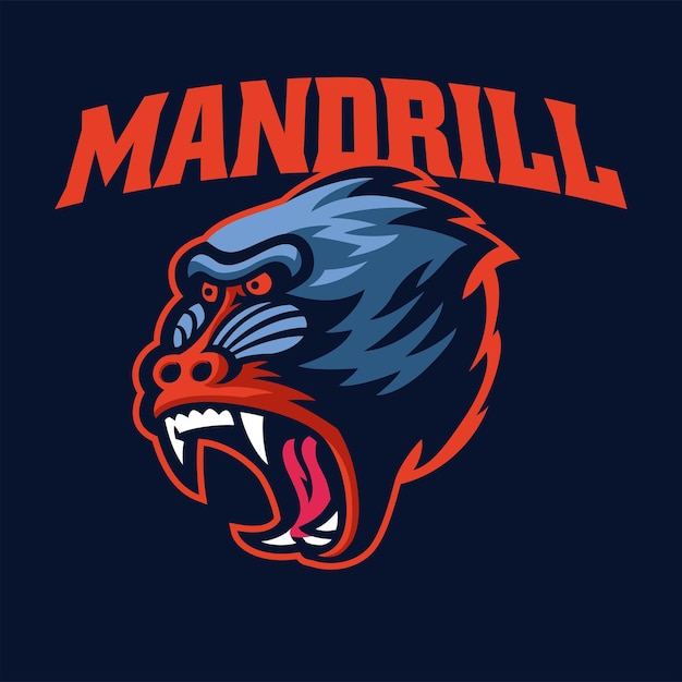 Logotipo deportivo de cabeza de mono mandrill enojado