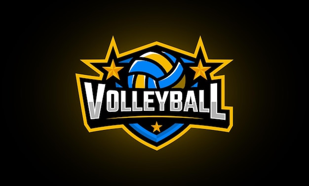 Logotipo deportivo de voleibol con escudo y estilo moderno.