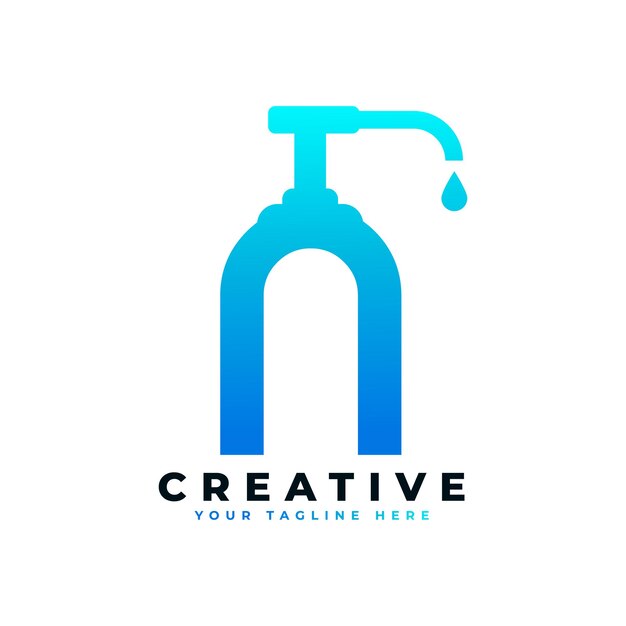 Logotipo de desinfectante de manos antibacteriano Letra inicial N con logotipo de desinfectante de manos