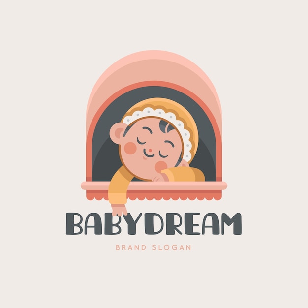 Logotipo detallado del bebé durmiendo en un cochecito de bebé