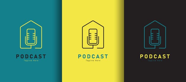 Logotipo detallado del podcast de la casa sobre fondo de diferentes colores