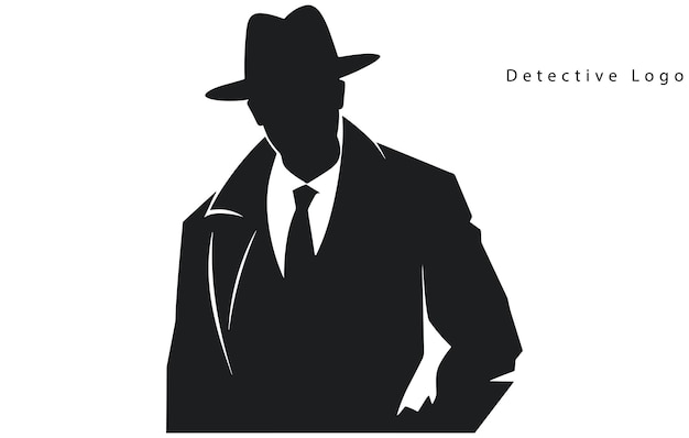 Vector logotipo del detective silueta de un hombre con sombrero y abrigo