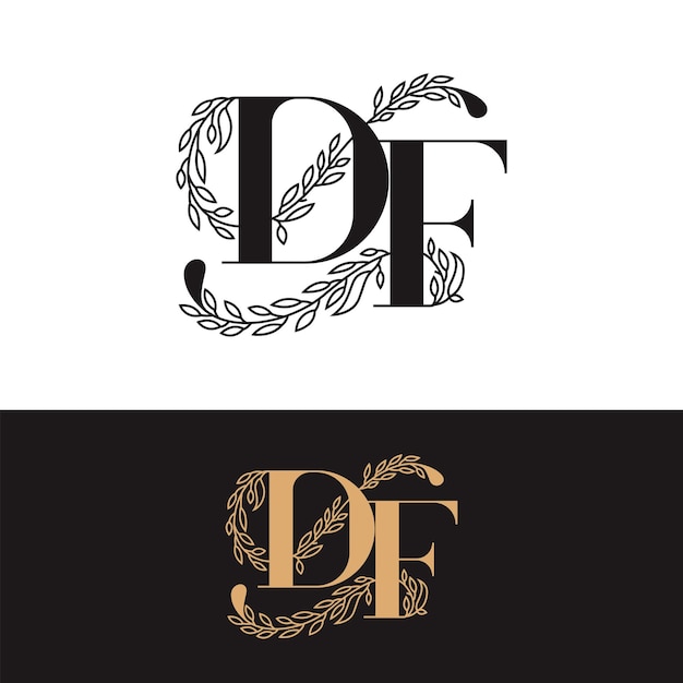 Logotipo df del monograma de boda dibujado a mano