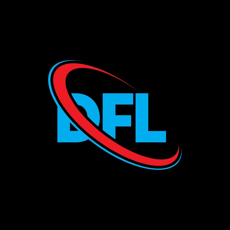 Vector logotipo de dfl: diseño de logotipo de letra dfl: iniciales dfl: logotipo vinculado con círculo y monograma en mayúsculas logotipo dfl: tipografía para negocios tecnológicos y marca inmobiliaria