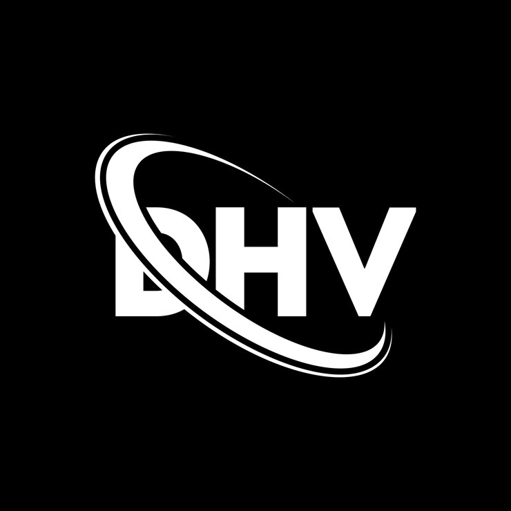 Vector el logotipo dhv, la letra dhv, el diseño del logotipo, las iniciales, el logotipo de dhv vinculado con un círculo y un monograma en mayúsculas, la tipografía de dhv para el negocio tecnológico y la marca inmobiliaria.