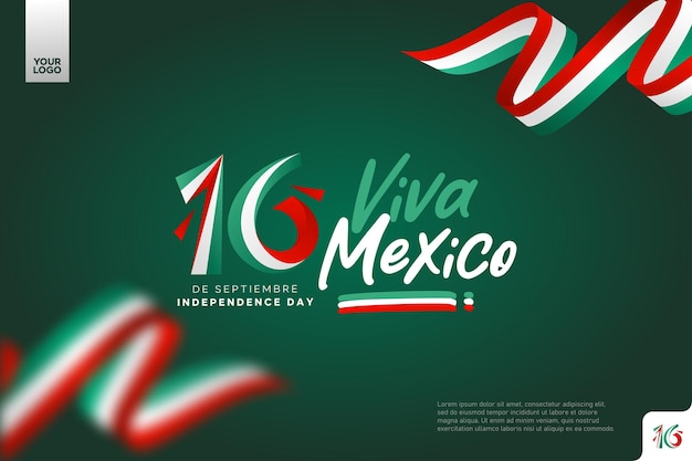 Logotipo del día de la independencia de México 16 de septiembre con fondo de bandera