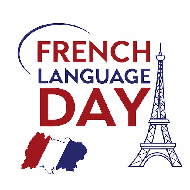 Logotipo del Día de la Lengua Francesa con texto en negrita e ilustración de la Torre Eiffel