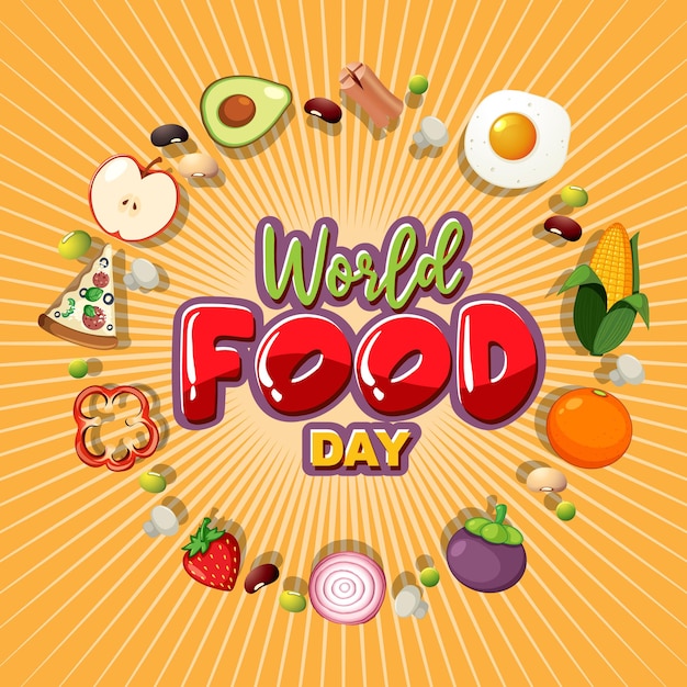 Logotipo del Día Mundial de la Alimentación con ingredientes alimentarios saludables