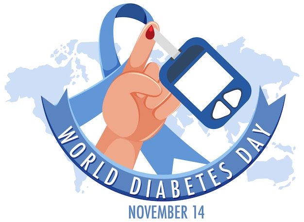 Logotipo del día mundial de la diabetes o pancarta con sangre en un dedo