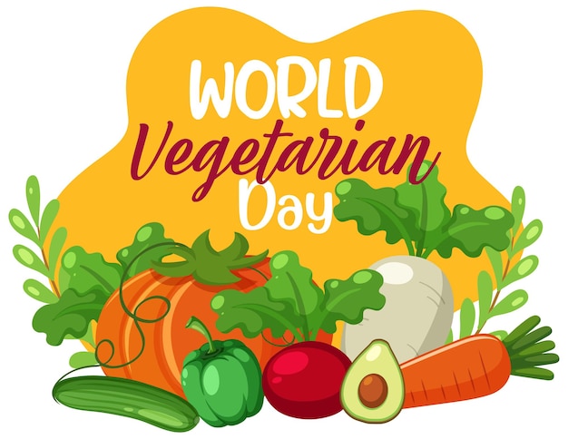 Logotipo del día mundial vegetariano con verduras y frutas.