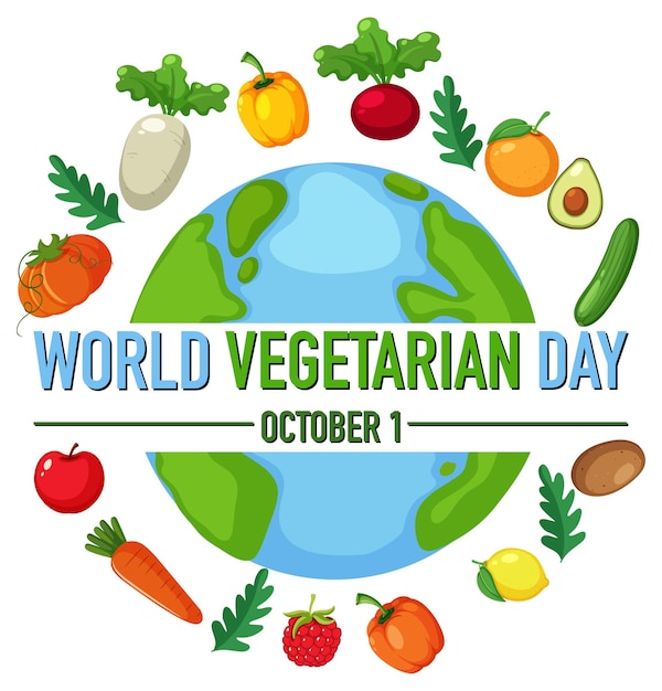 Logotipo del día mundial vegetariano con verduras y frutas.