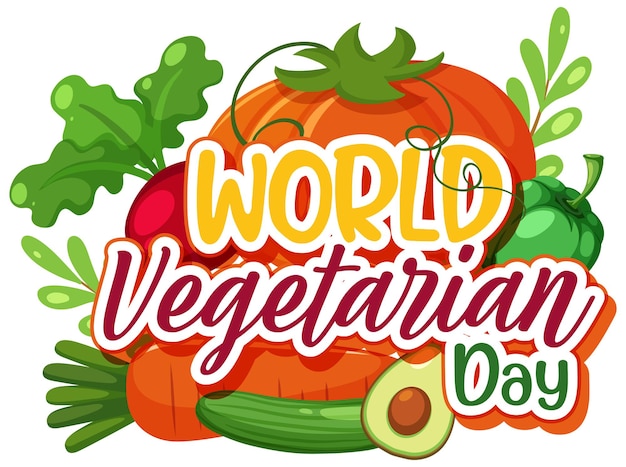 Vector logotipo del día mundial vegetariano con verduras y frutas.