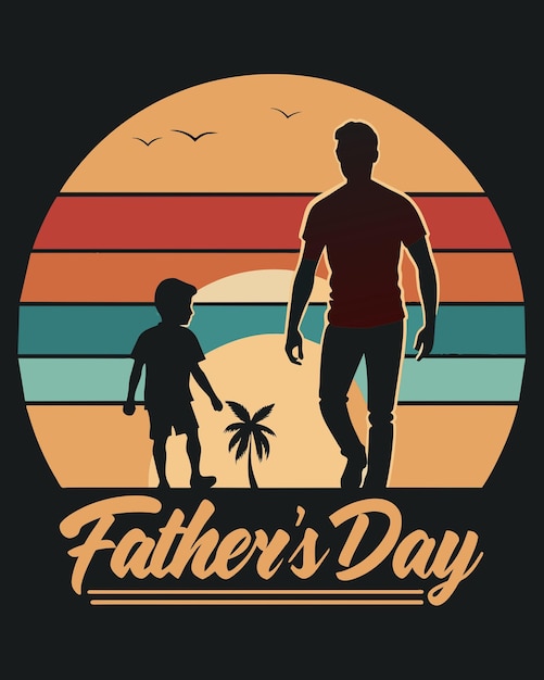 un logotipo para el día del padre con un niño y una puesta de sol en el fondo