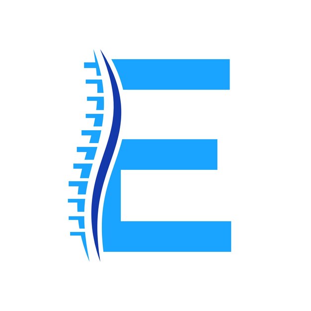 Logotipo de diagnóstico de la columna vertebral en la plantilla vectorial de la letra E Símbolo ortopédico
