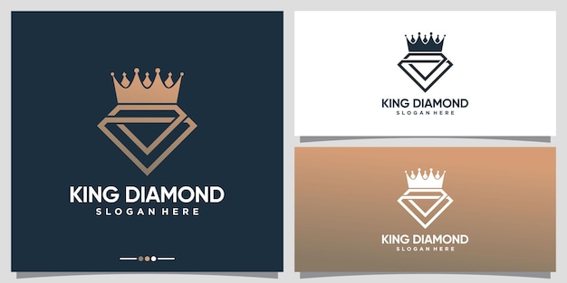 Logotipo de diamante y corona con concepto creativo único y diseño de tarjeta de visita Vector Premium