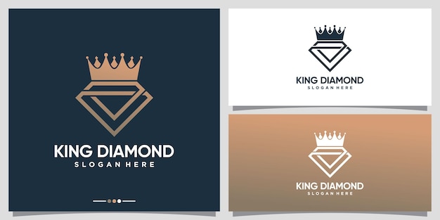 Logotipo de diamante y corona con concepto creativo único y diseño de tarjeta de visita vector premium