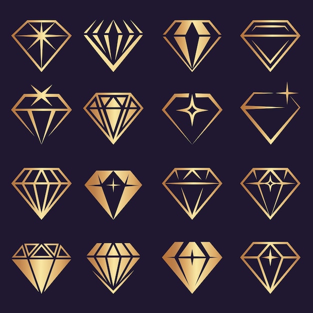 Logotipo de diamante. Joyas geométricas estilizadas brillantes y piedras de diamantes colección de vectores reciente. Brillante y diamante, piedra preciosa de lujo abstracta