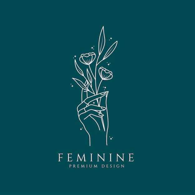 Logotipo dibujado a mano belleza femenina floral botánico salón spa cosmético línea arte diseño vector ilustración