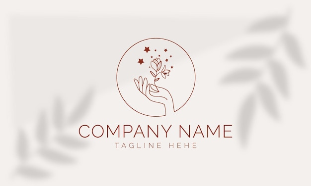 Logotipo dibujado a mano con elemento floral botánico vectorial con logotipo de hojas de flores silvestres para femenino y cosmético