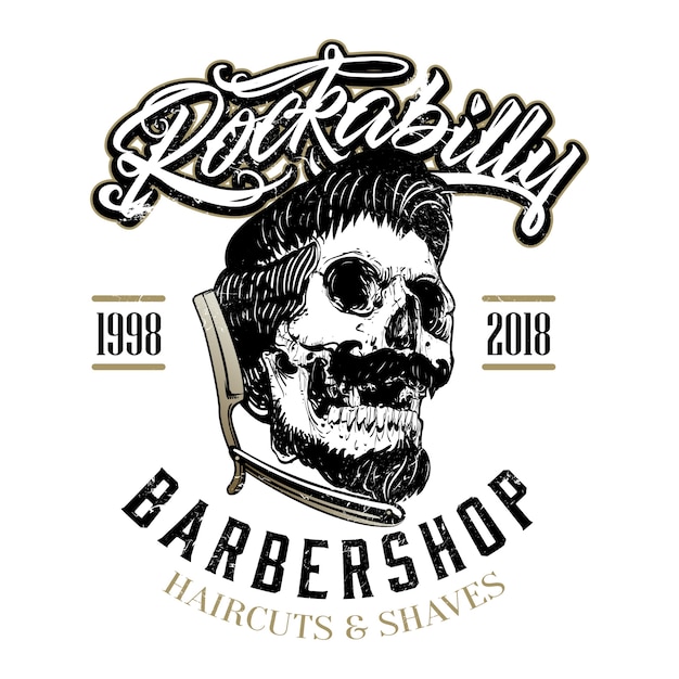 Vector logotipo dibujado mano de la peluquería del barbería del rockabilly