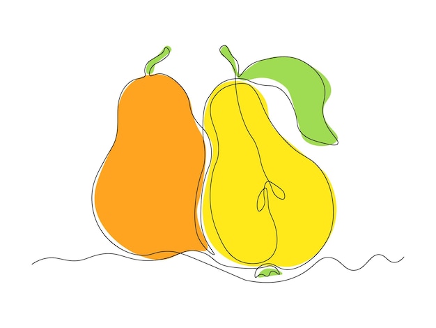 logotipo de dibujo artístico continuo de una sola línea de fruta, pera y rebanada