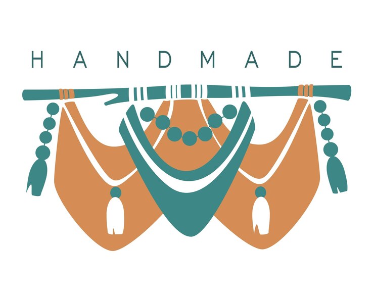 Logotipo de dibujo para colgar en la pared bohemio de Macrame. Icono hecho a mano. Diseño de plantilla de ilustración vectorial.