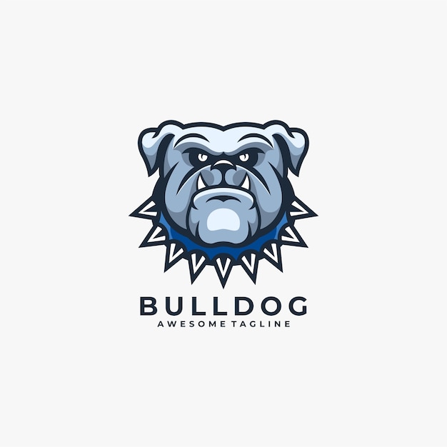 Logotipo de dibujos animados de bulldog azul enojado