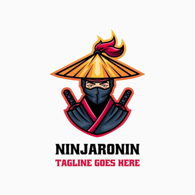 El logotipo de dibujos animados de la mascota Ninja Ronin