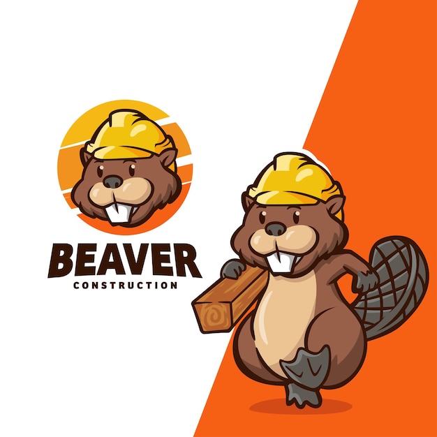 Vector logotipo de dibujos animados de mascota de personaje de castor adecuado para empresa de construcción