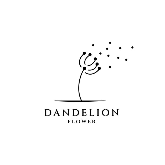 Logotipo de diente de león simple en estilo de diseño de arte lineal