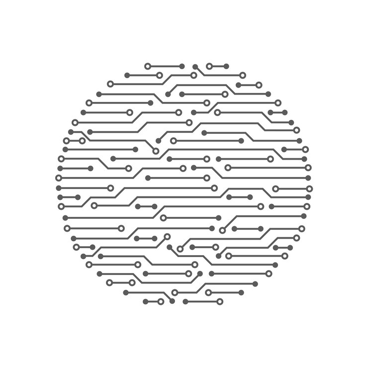 Vector logotipo digital abstracto con fondo de textura de placa de circuito de tecnología placa base electrónica concepto de comunicación e ingeniería ilustración vectorial