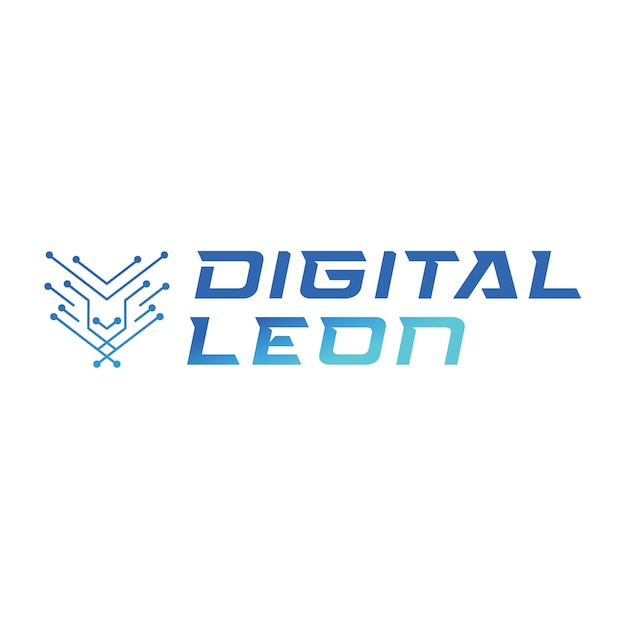 Logotipo digital de león con colores azul y amarillo