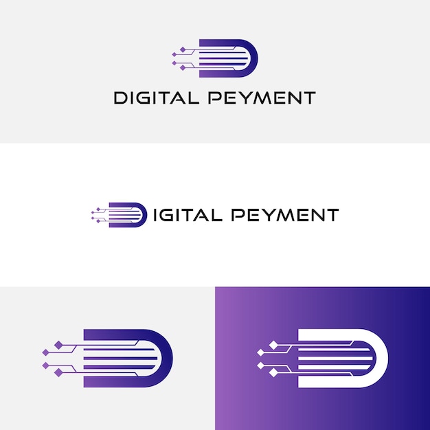 logotipo digital de pago con símbolo de la letra D y símbolo de la tarjeta de pago