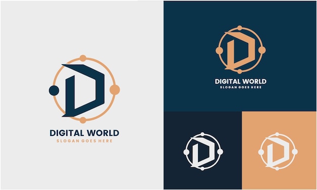 Logotipo digital para red y tecnología Carta corporativa de negocios D vector de diseño de logotipo