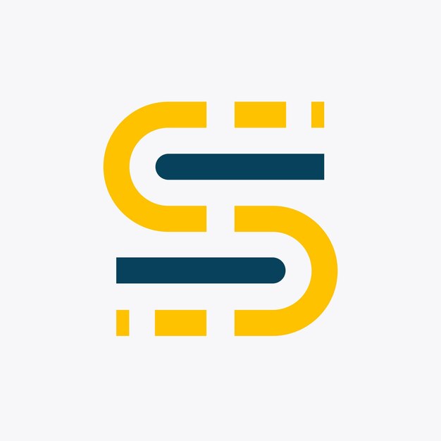 Logotipo digital S hecho de líneas y curvas. Hay una línea discontinua al final que parece técnica.
