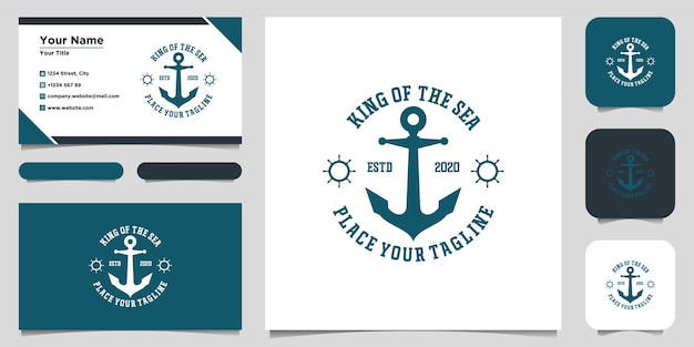 Logotipo de dirección de barco con elementos de anclaje en el medio. Diseño de logotipo y tarjeta de presentación