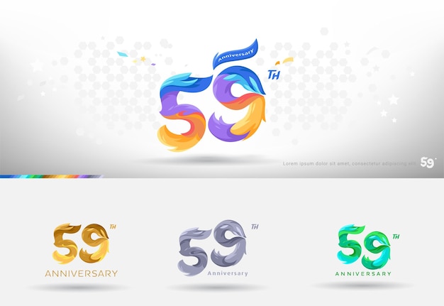 Logotipo de diseño del 59 aniversario Estilo colorido moderno Celebración de números alegres con variación de colores
