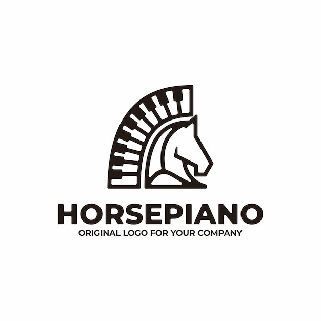 Logotipo de diseño de concepto de música único con una mezcla de caballo y piano