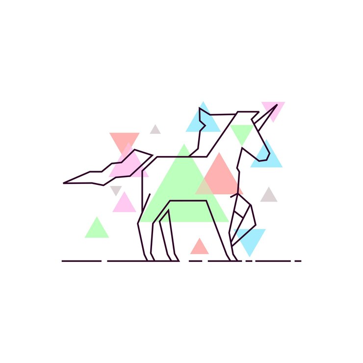 Logotipo de diseño de contorno de unicornio geométrico