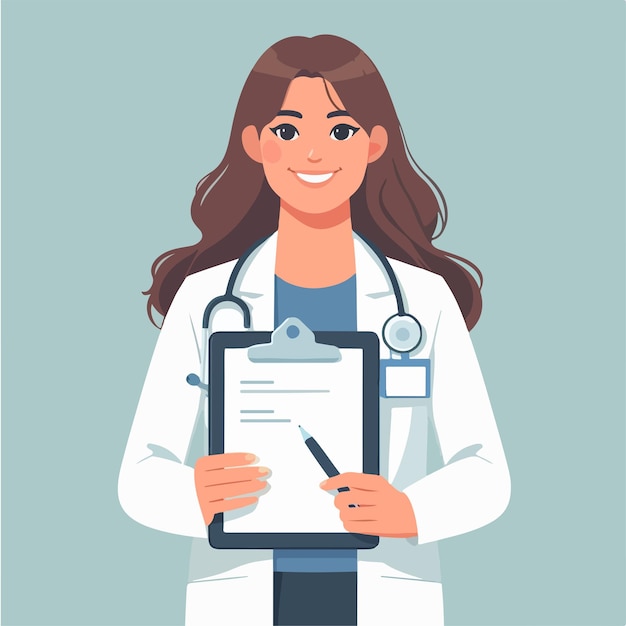 Logotipo de diseño de dibujos animados de la mujer doctora linda
