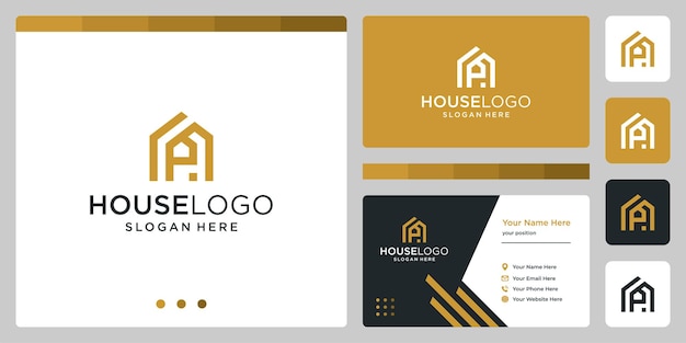 Logotipo de diseño de edificio de casa con las iniciales de la letra P. diseño de tarjeta de visita