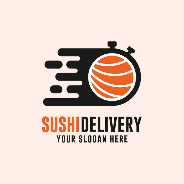 Logotipo de diseño de etiqueta de insignia de entrega de sushi