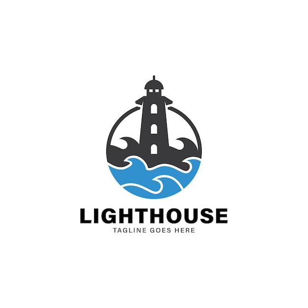Logotipo del diseño del faro Inspiración Icono del puerto Símbolo del faro Emblema de la torre marítima