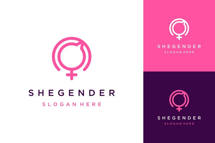 Vector logotipo de diseño femenino o símbolo de género femenino con cara de mujer