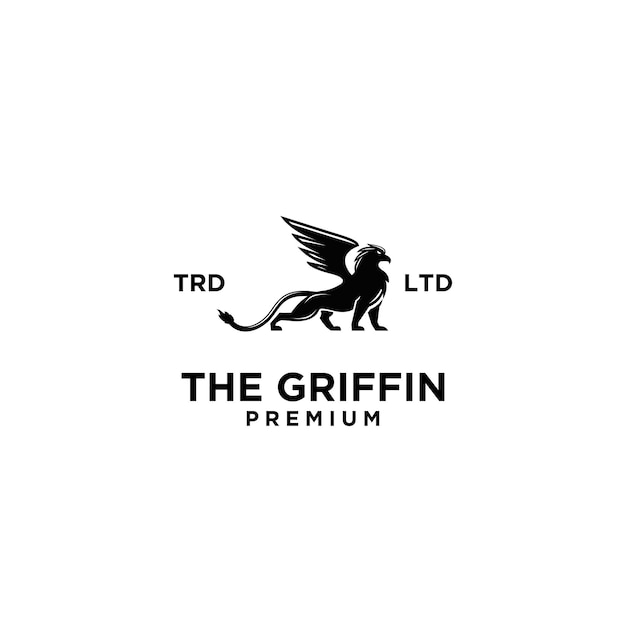 Logotipo de diseño de griffin negro volador premium