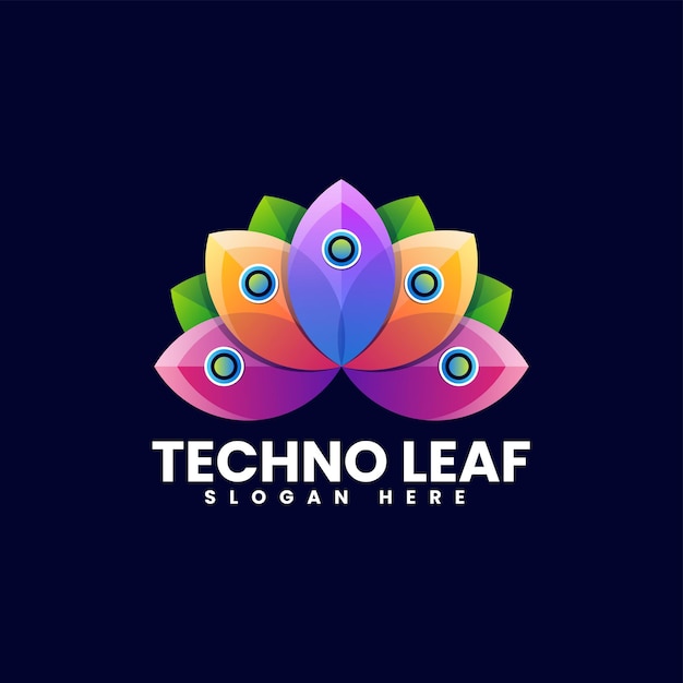 Logotipo de diseño de hoja techno colorido