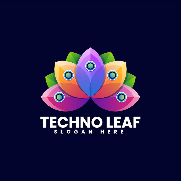 Vector logotipo de diseño de hoja techno colorido