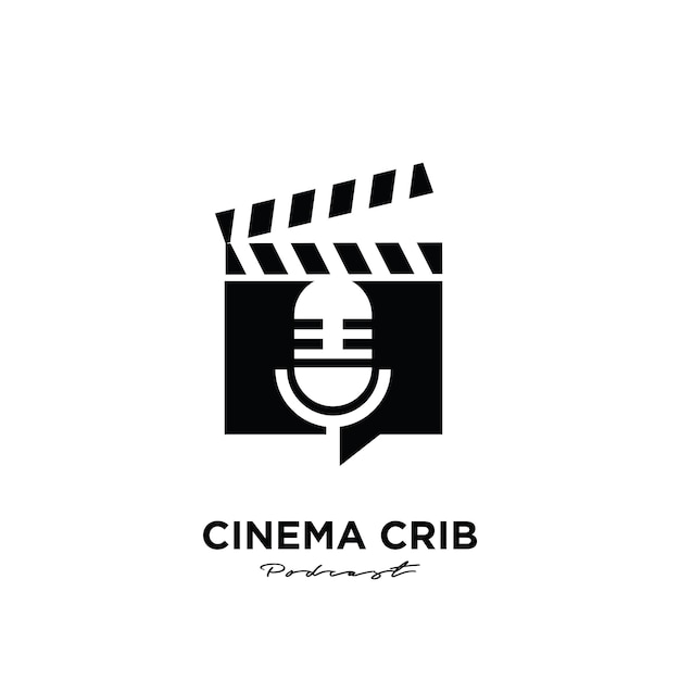 Logotipo de diseño de icono de conversación de película de podcast